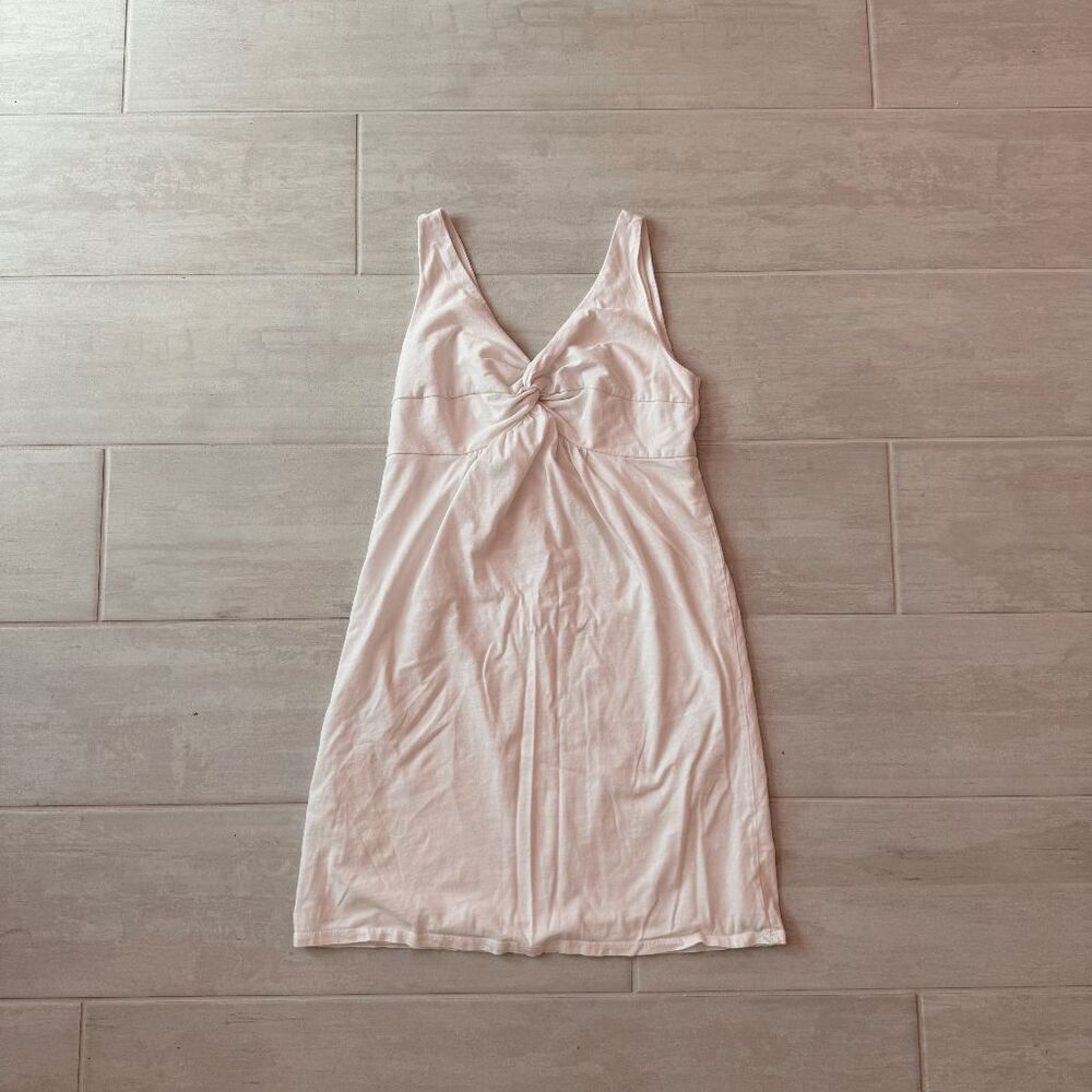 Loft Ann Taylor Midi Dress White Low Cut Wiggle Cotton Tie Knot Sleeveless Small